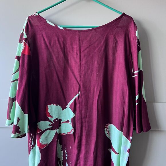 Tiare Teti Tahiti Dress Women XL Burgundy Mint Tunic Floral Rayon Hawaiian Aloha - Picture 6 of 11